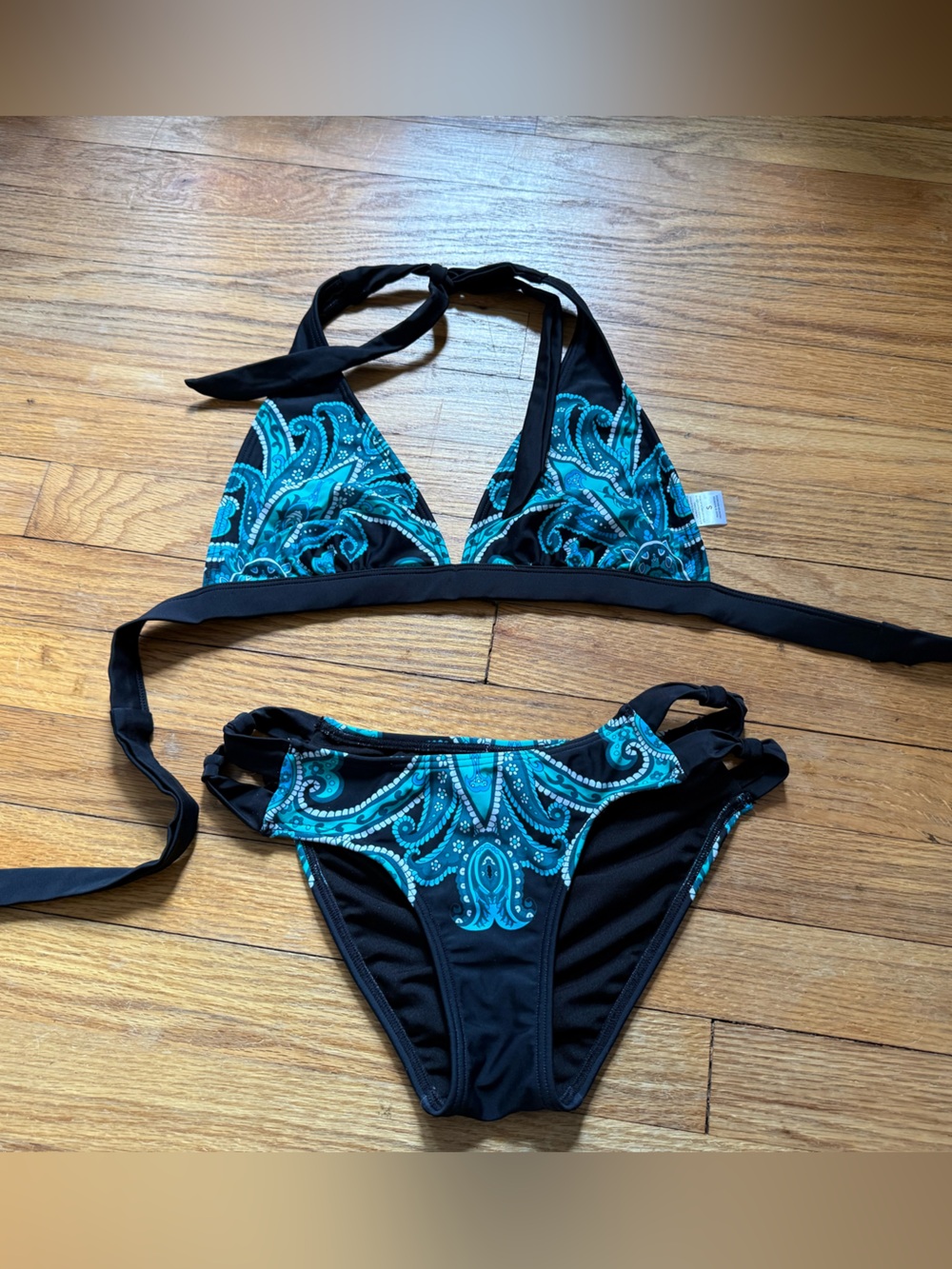 VENUS Black Bikini with Teal Paisley Print